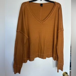Wild Fable Women's V-Neck Ribbed Sweatshirt - Orange